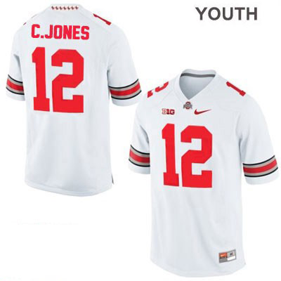Ohio State Buckeyes Youth Cardale Jones #12 White Authentic Nike College NCAA Stitched Football Jersey JI19V00QY